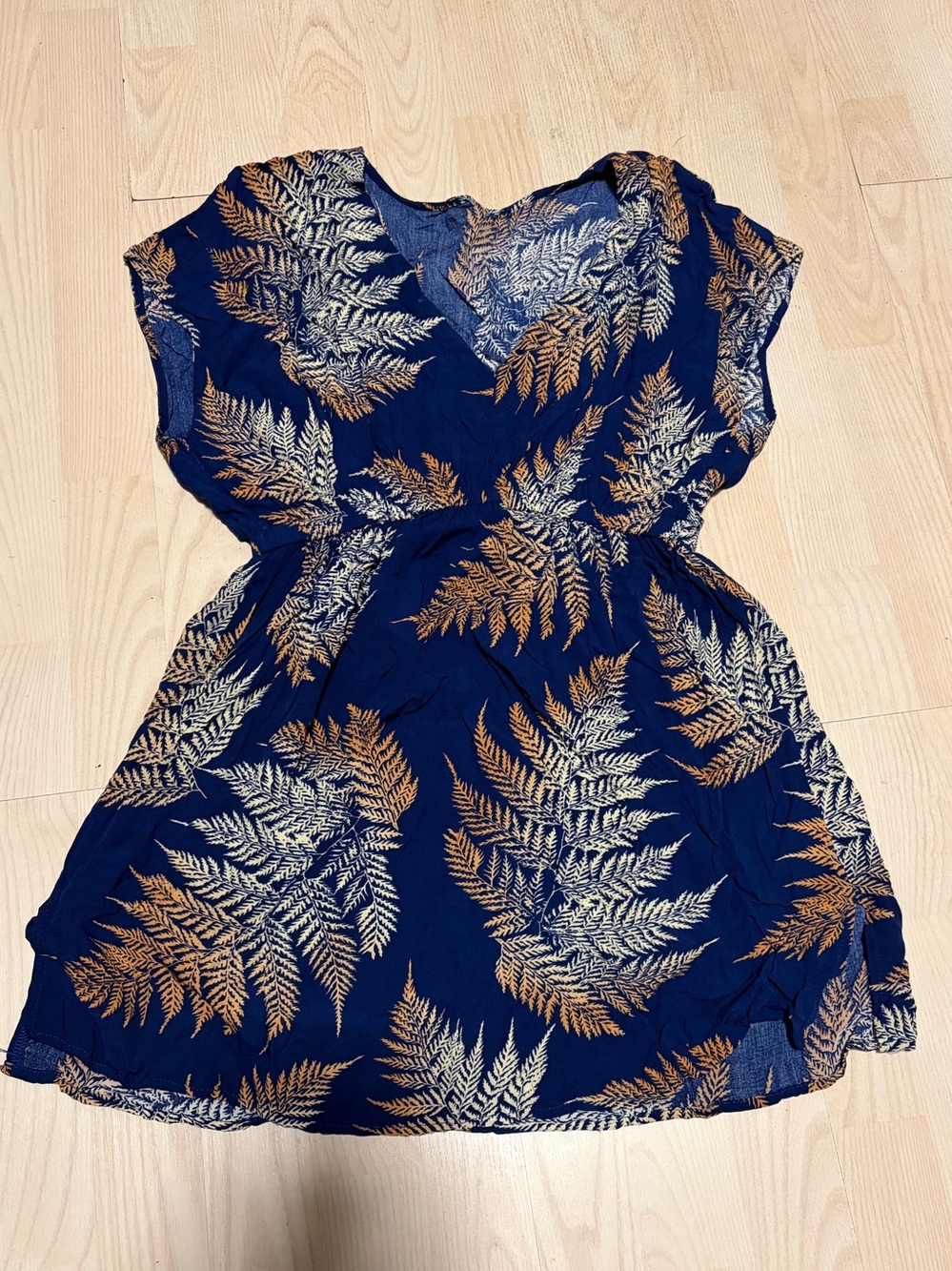Cupshe Navy Blue Mini Dress/CoverUp Botanical Print